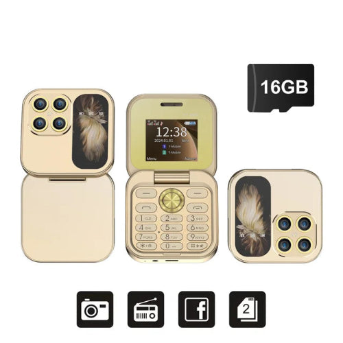 mini flip phone small foldable phone with camera and flashlight