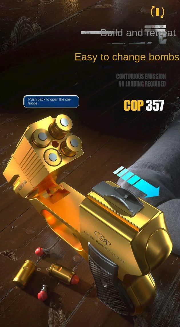 pocket shooting target toy with shell throwing action close-up shot