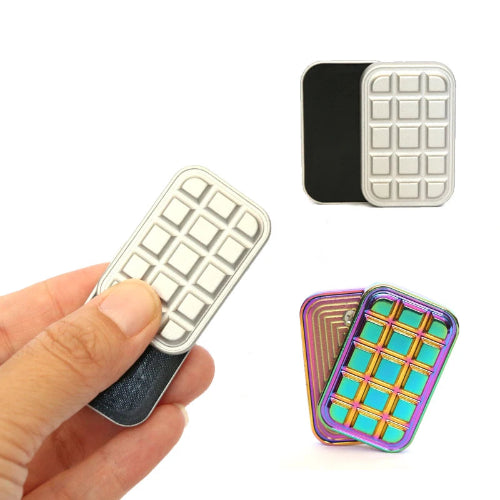 close up of magnetic fidget slider showing smooth sliding metal design