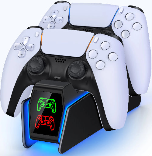 PS5 controller charging station LED status indicators close-up