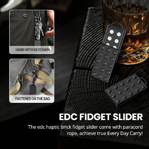 Close-up of Push Slider Fidget Black showing smooth magnetic track