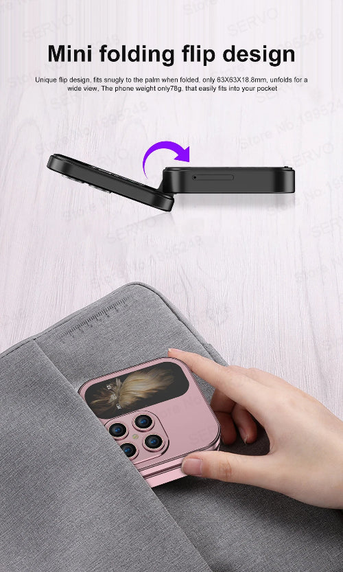 mini flip phone retro folding design with HD screen