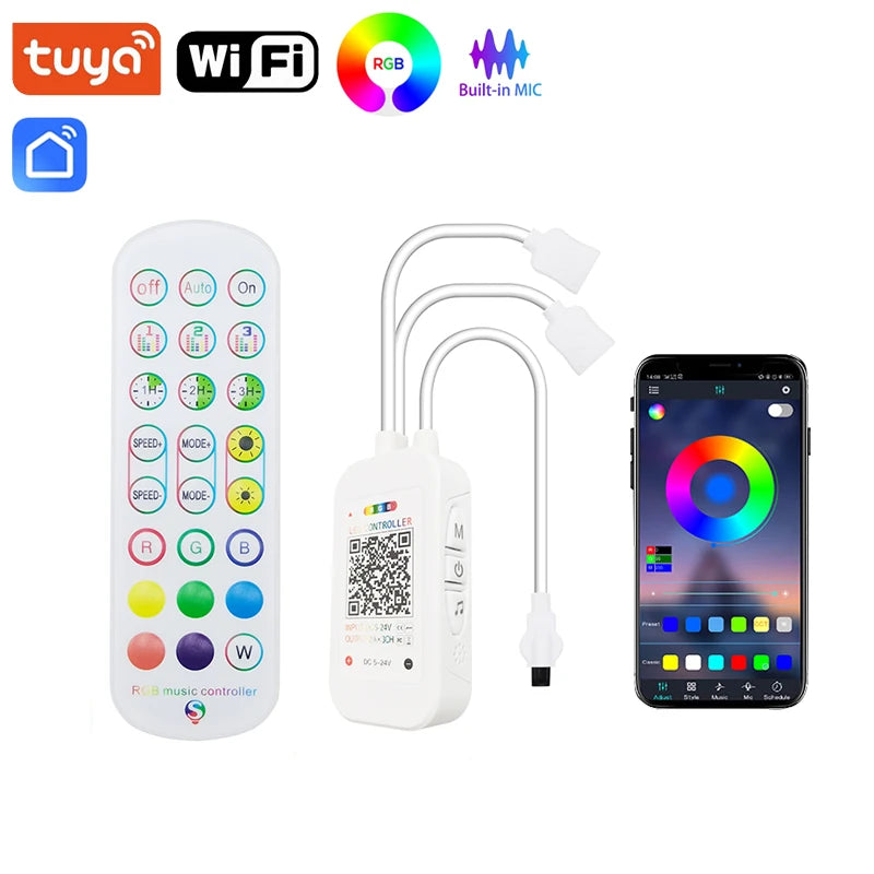 Smart Life Tuya WiFi Controller Alexa Google Home Compatible RGB LED Strip Lights Music Sync 24-Key with Remote DC 5-24V - Chys Thijarah