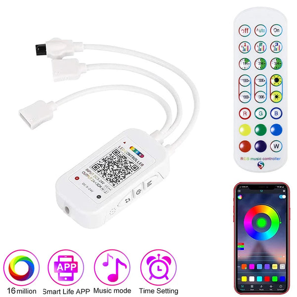 Smart Life Tuya WiFi Controller Alexa Google Home Compatible RGB LED Strip Lights Music Sync 24-Key with Remote DC 5-24V - Chys Thijarah