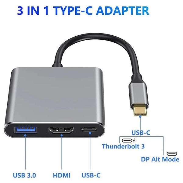 3-in-1 Type-C USB Hub Fast Charger | Multi-function Portable Docking Station - Chys Thijarah