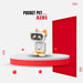 AIBI cat costume with robot. Aibi is wearing a soft cat costume with long ears on a red podium