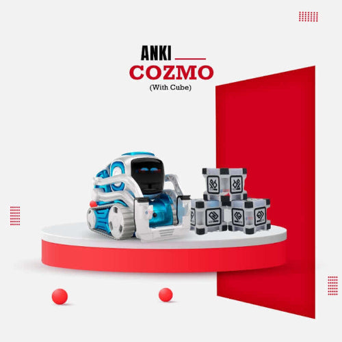 Anki Cozmo Robot UK Interstellar Blue Edition with 3 Cubes on desk