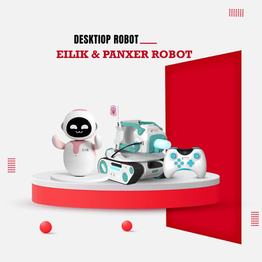 Pink Eilik robot with Panxer & Remote displayed on a red and white background.