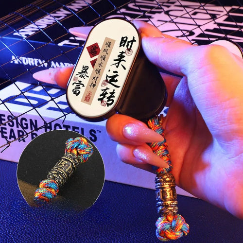 Push card slider held in hand – red and white fantasy-themed design