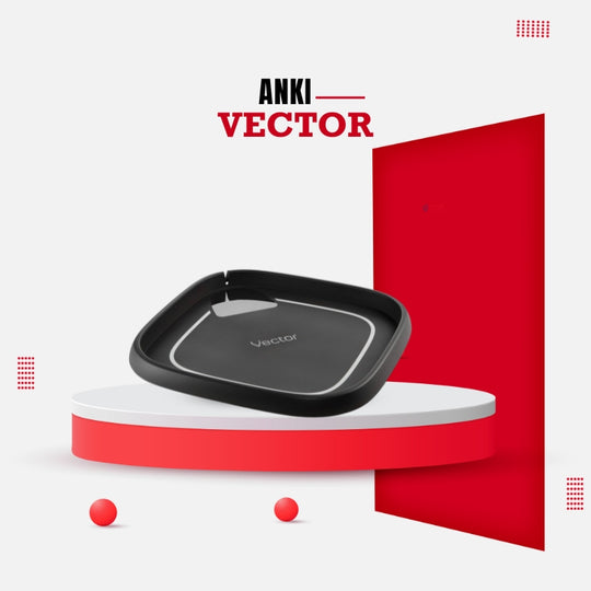 Vector robot space habitat on red podium