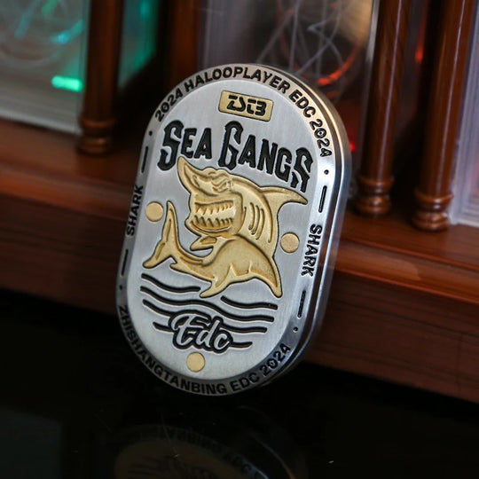 Textured surface detail of shark Premium Fidget Slider under lighting