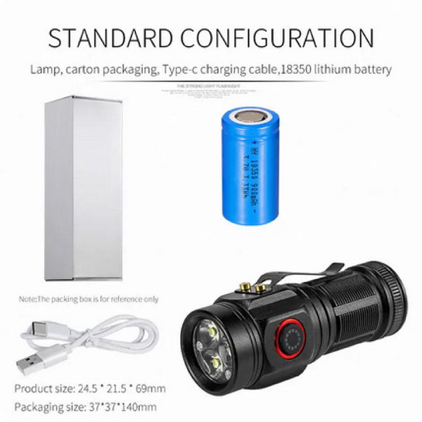 MINI Strong EDC 3LED Flashlight Portable 18350 Battery with Tail Magnet Pen Clip - Chys Thijarah