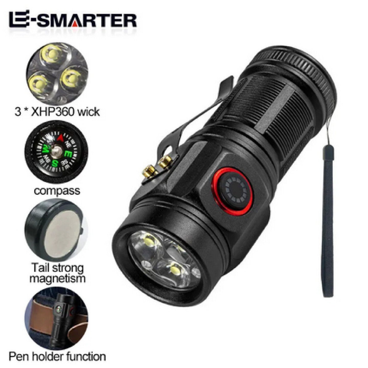 MINI Strong EDC 3LED Flashlight Portable 18350 Battery with Tail Magnet Pen Clip - Chys Thijarah