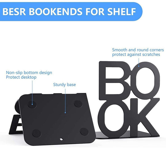 2Pcs BOOK END Letter-shaped Metal Desktop Office Bookends Board Retractable - Chys Thijarah