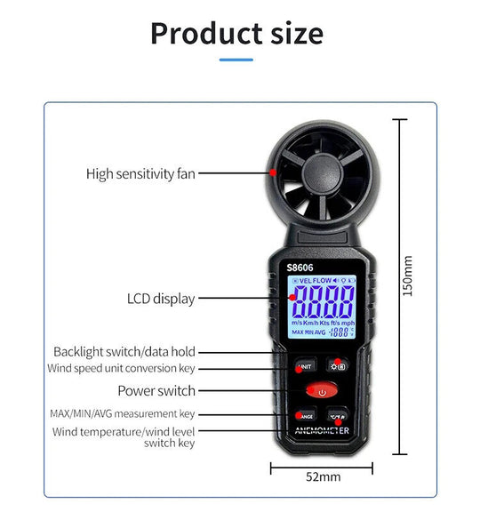 2-in-1 Big Head Anemometer Wind Meter Test Measuring Air Indoor Outdoor-withBox - Chys Thijarah