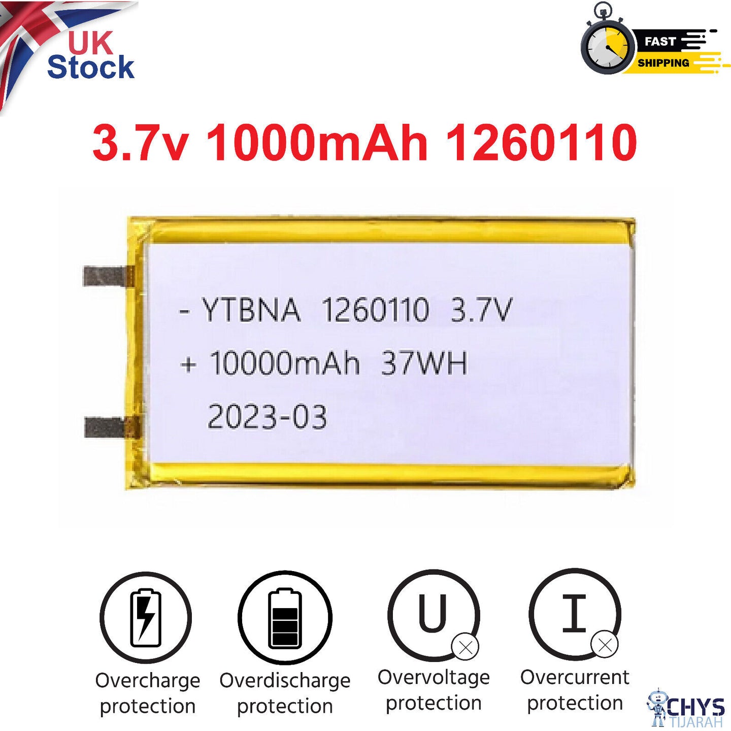 3.7V 1000mAh 1260110 Li-polymer Rechargeable Battery for Power Bank. GPS - Chys Thijarah