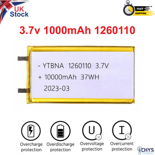 3.7V 1000mAh 1260110 Li-polymer Rechargeable Battery for Power Bank. GPS - Chys Thijarah