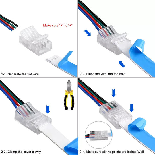 10mm 4pin IP20 IP65 RGB Tape Lights Connector Fixing Clamp Quick Connection - Chys Thijarah