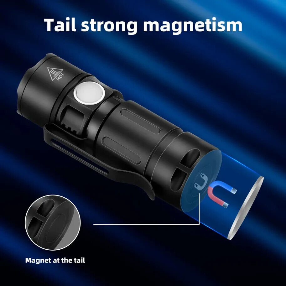 Mini Torch LED Rechargeable Flashlight High Power CampingTorch with Tail Magnet - Chys Thijarah