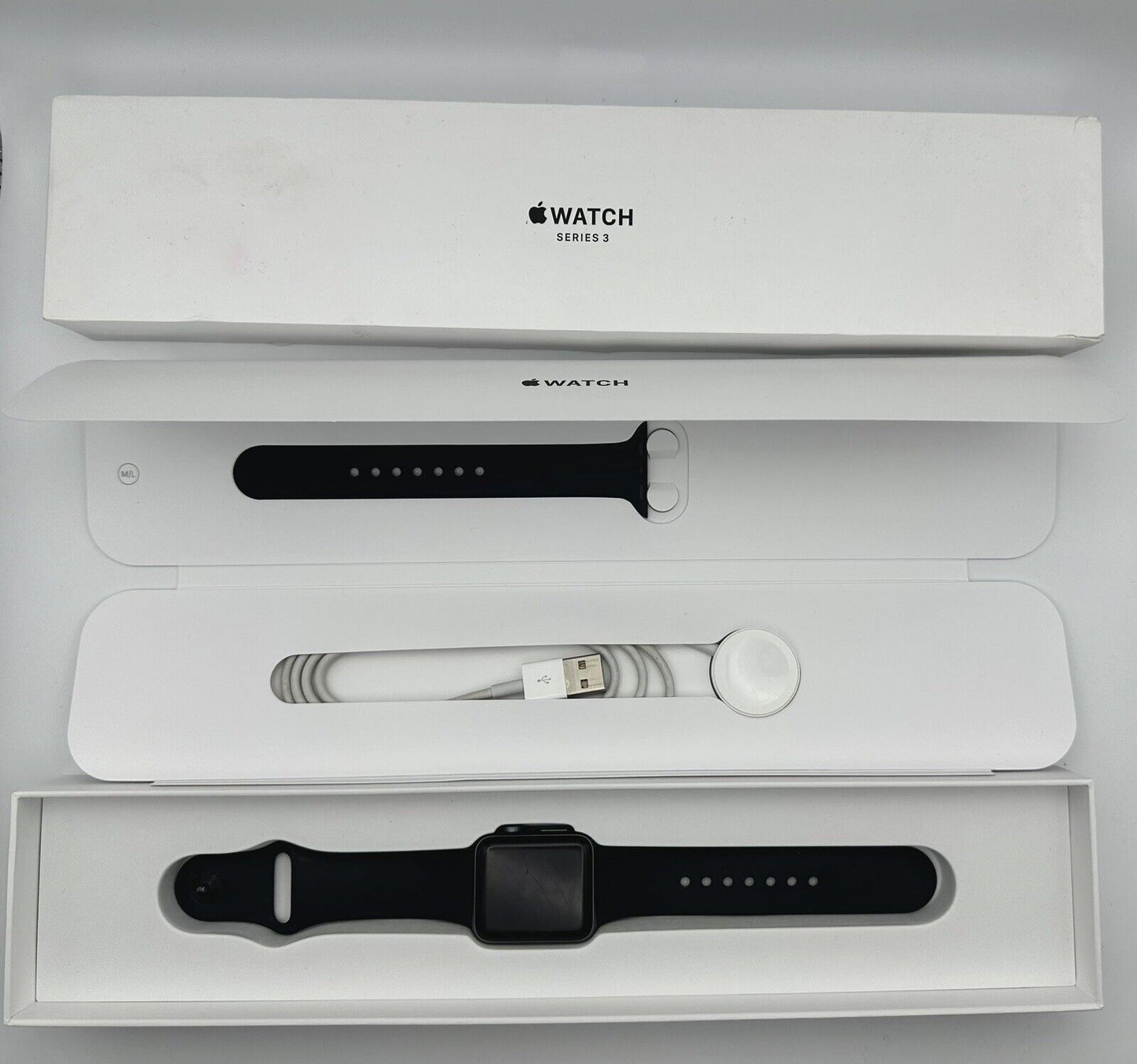 Apple Watch Series 3 38mm GPS Space Grey Aluminium Case with Black Sport Band. - Chys Thijarah