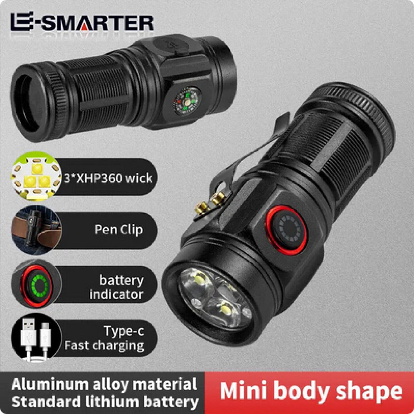 MINI Strong EDC 3LED Flashlight Portable 18350 Battery with Tail Magnet Pen Clip - Chys Thijarah