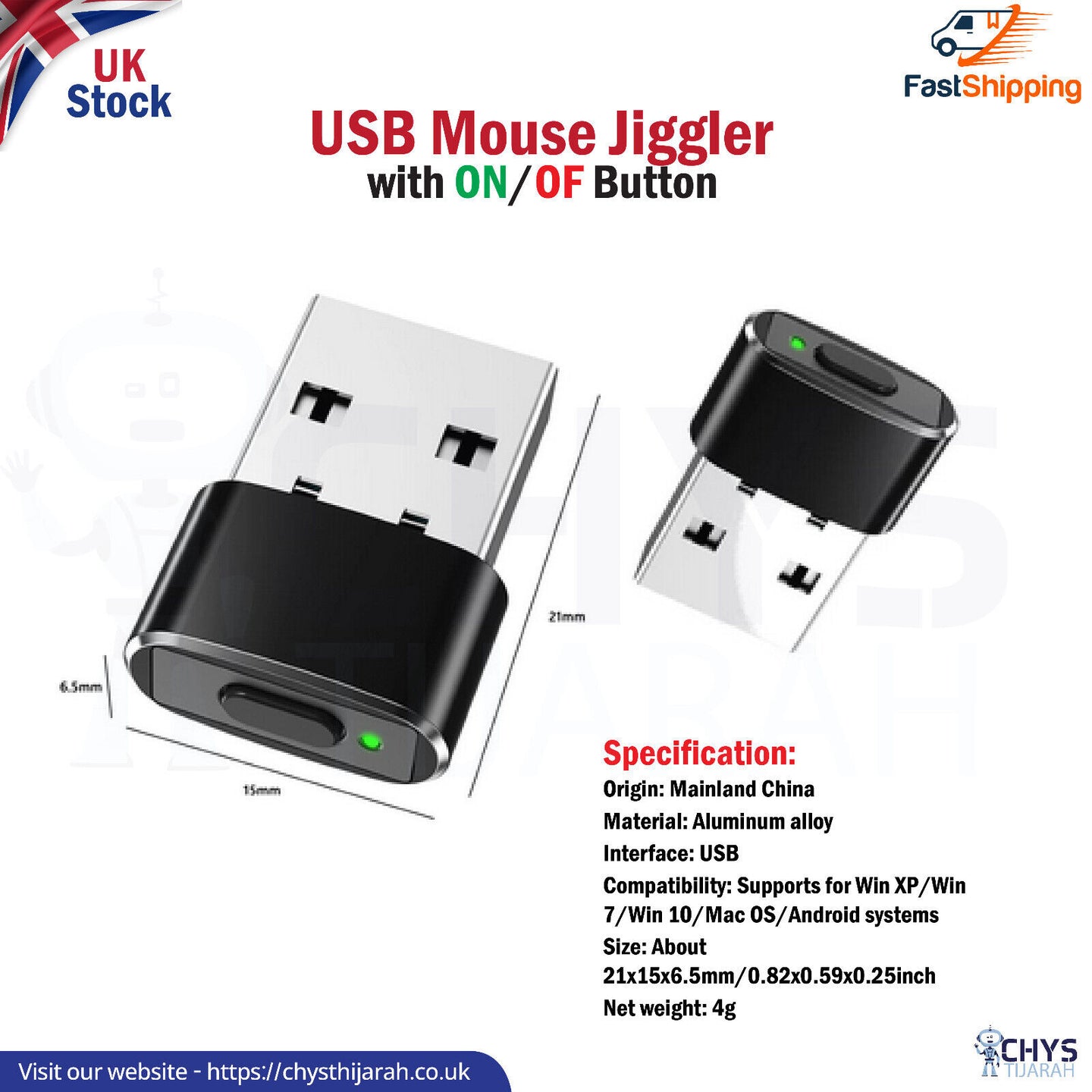 Mini Mouse Jiggler ON/Off Button USB Mouse Movement Simulator for Laptop Desktop - Chys Thijarah