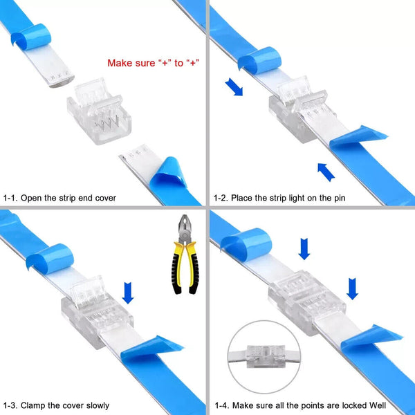 10mm 4pin IP20 IP65 RGB Tape Lights Connector Fixing Clamp Quick Connection - Chys Thijarah