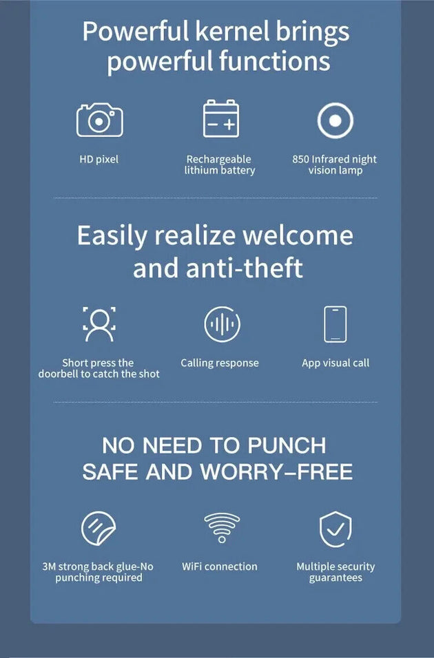 WIFI Video Doorbell Camera Wireless Night Vision Smart Home Security HD DoorBell - Chys Thijarah