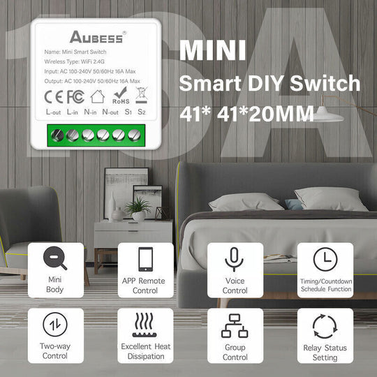 16A MINI Wifi Smart Switch Timer Wireless Switches w/ Tuya Alexa Google Home - Chys Thijarah