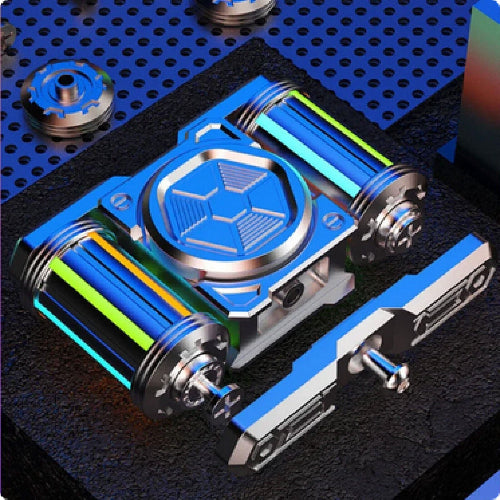 Close-up of premium alloy Roller Fidget Spinner with luminous glow tubes and CNC finish