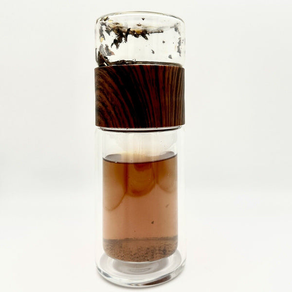 Tea separated double-layered Insulated glass tumbler with Wood Color - Chys Thijarah