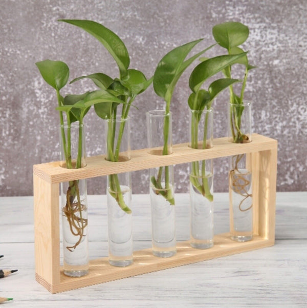 Glass Vase Wood FrAME  Flower Vase Tabletop Hydroponics Plant Flower Pot - Chys Thijarah