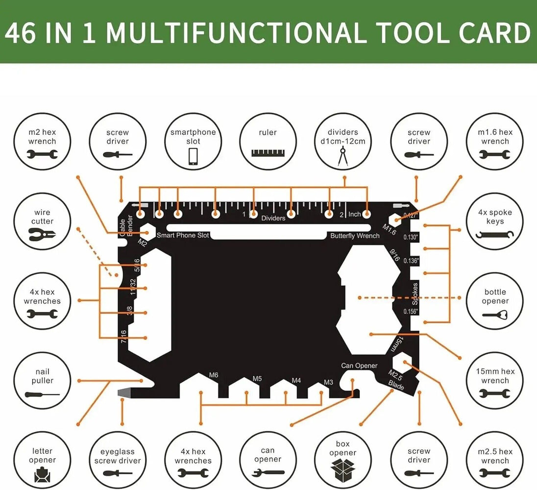 EDC outdoor camping survival 46 in 1 card sized multi tool gadget mens gift - Chys Thijarah