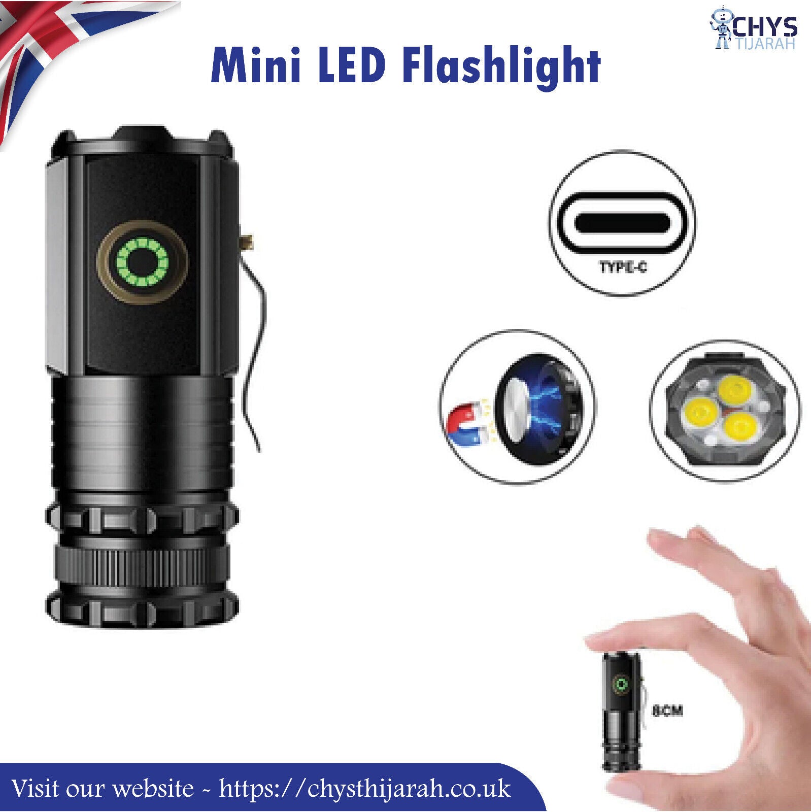 Powerful Mini LED Flashlight 2000LM Super Bright Rechargeable Waterpro