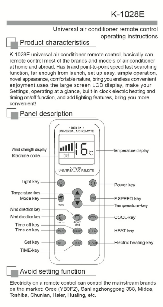 1000 in 1 Universal Remote Control K 1028E AC Digital LCD for Air Conditioner - Chys Thijarah