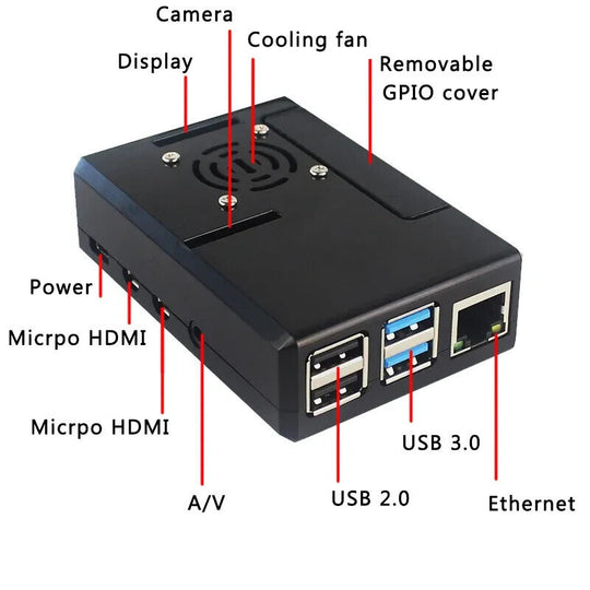 Raspberry Pi 4 Model B ABS Case Black Plastic Shell with Cooling Fan - Chys Thijarah